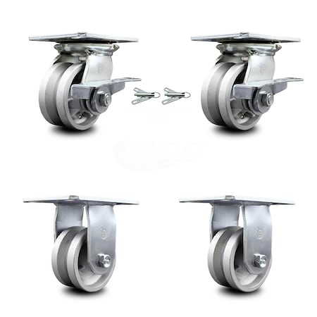 Service Caster 4 Inch V Groove Semi Steel Caster Brakes/Swivel Locks and 2 Rigid SCC, 2PK SCC-35S420-VGB-SLB-BSL-2-R-2